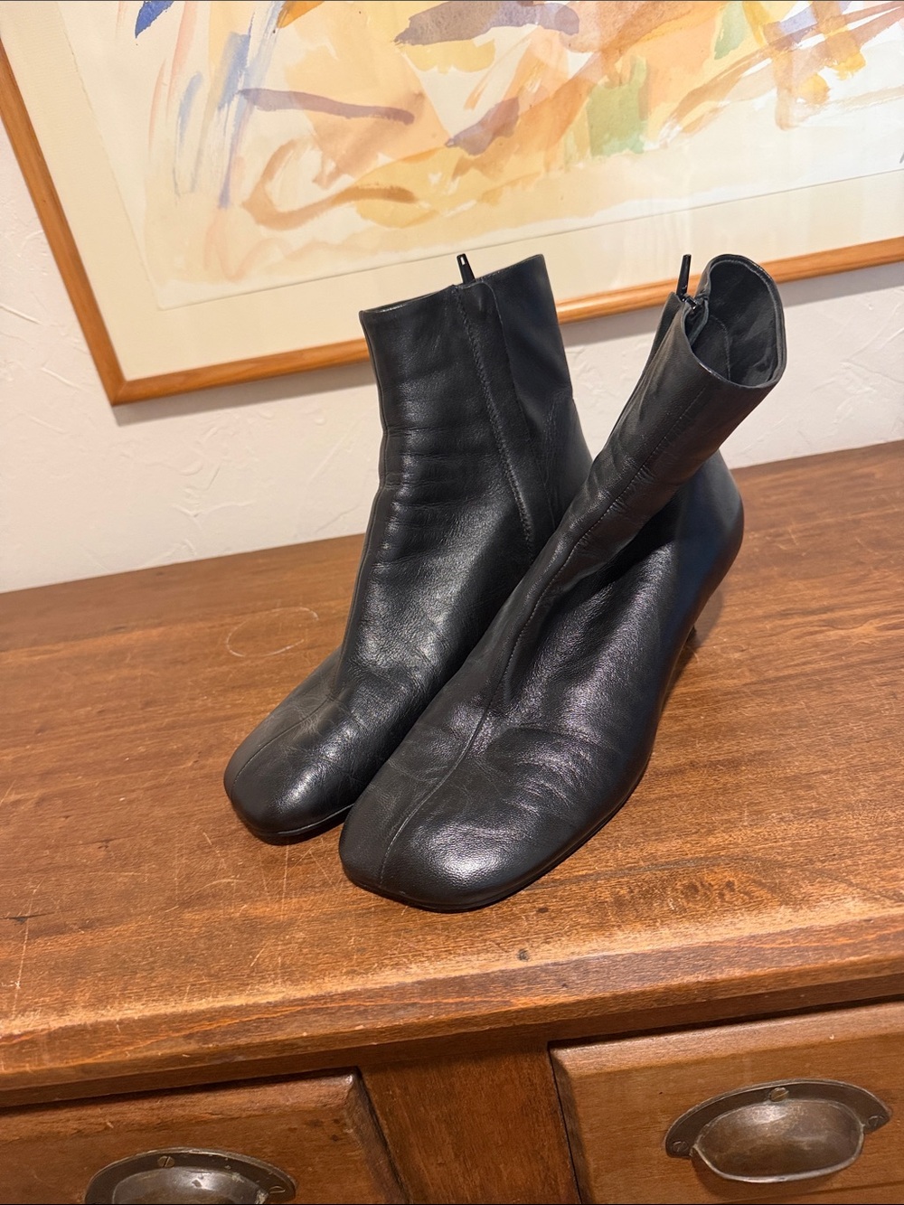 Zara round toe soft black leather ankle boots